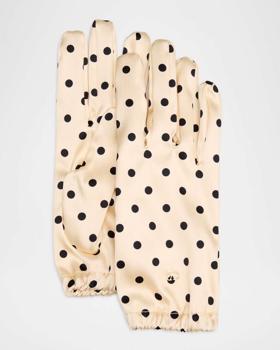 Polka Dot-Print Silk Gloves